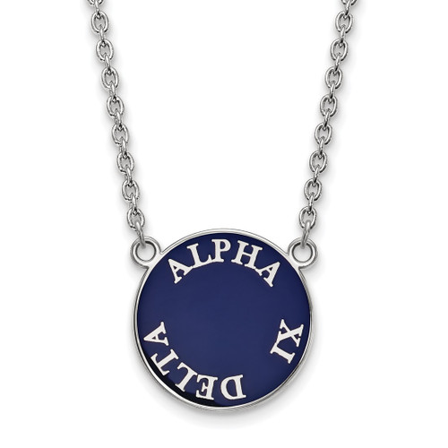 LogoArt Alpha Xi Delta Necklace - Sterling Silver Rhodium-Plated Sorority Text Large Color Enamel Pendant 18 Inch - SS013AXD-18