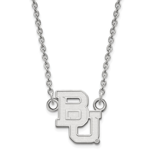 LogoArt Baylor University Necklace - Sterling Silver Rhodium-Plated Bears Small Pendant 18 Inch