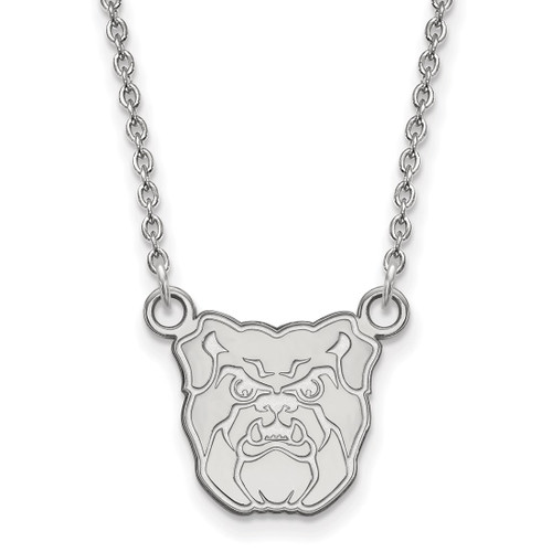 LogoArt Butler University Necklace - Sterling Silver Rhodium-Plated Bulldog Small Pendant 18 Inch