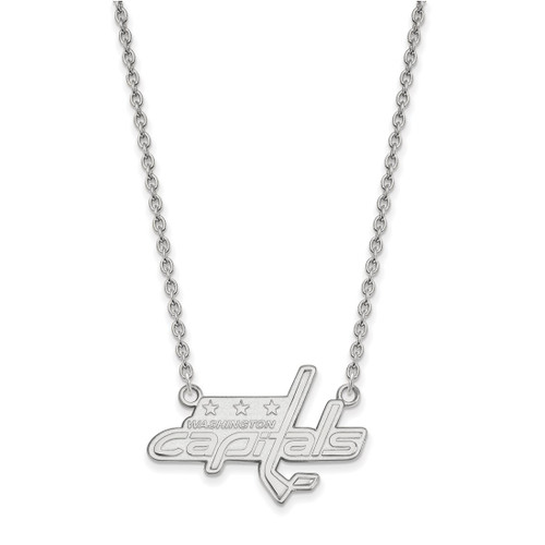 LogoArt Washington Capitals Necklace - Sterling Silver Rhodium-Plated Large Pendant 18 Inch