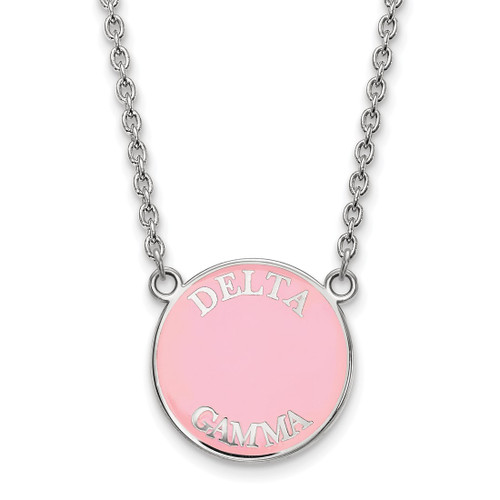 LogoArt Delta Gamma Necklace - Sterling Silver Rhodium-Plated Sorority Text Large Color Enamel Pendant 18 Inch - SS013DG-18