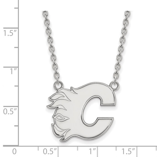 LogoArt Calgary Flames Necklace - Sterling Silver Rhodium-Plated Letter C Large Pendant 18 Inch - View 2