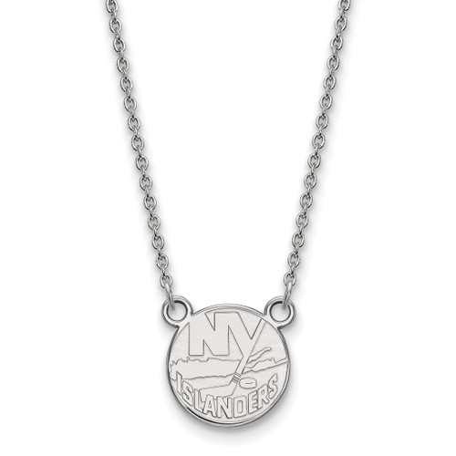 LogoArt New York Islanders Necklace - Sterling Silver Rhodium-Plated Small Pendant 18 Inch