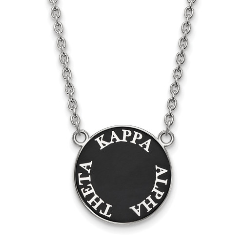 LogoArt Kappa Alpha Theta Necklace - Sterling Silver Rhodium-Plated Sorority Text Large Color Enamel Pendant 18 Inch - SS013KAT-18