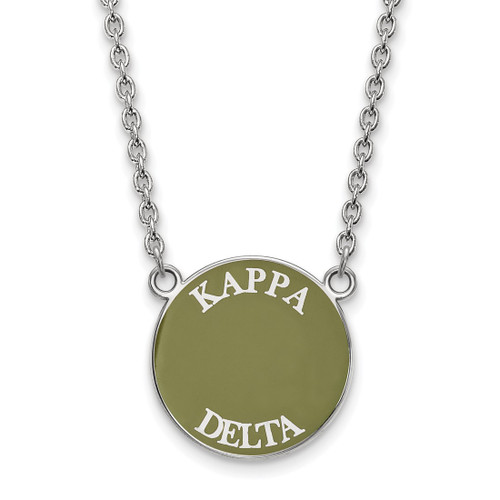 LogoArt Kappa Delta Necklace - Sterling Silver Rhodium-Plated Sorority Text Large Color Enamel Pendant 18 Inch - SS013KD-18