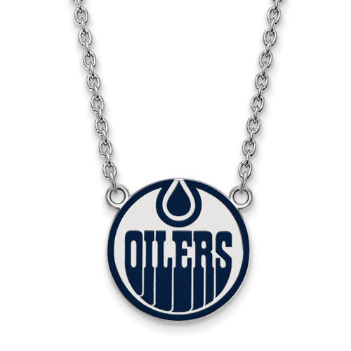LogoArt Edmonton Oilers Necklace - Sterling Silver Rhodium-Plated Large Enameled Pendant 18 Inch