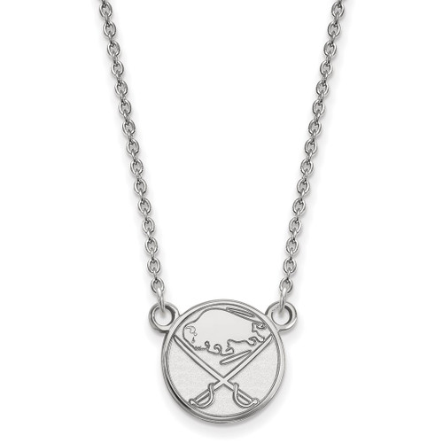 LogoArt Buffalo Sabres Necklace - Sterling Silver Rhodium-Plated Small Pendant 18 Inch