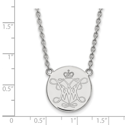Sterling Silver Rhodium-Plated LogoArt College of William and Mary Large Disc Pendant 18 Inch Necklace - View 2
