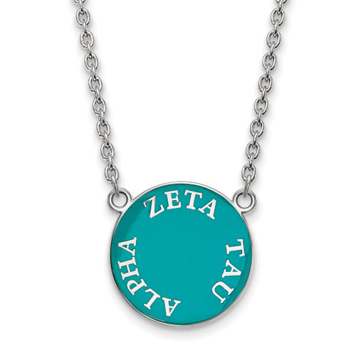LogoArt Zeta Tau Alpha Necklace - Sterling Silver Rhodium-Plated Sorority Text Large Color Enamel Pendant 18 Inch - SS013ZTA-18