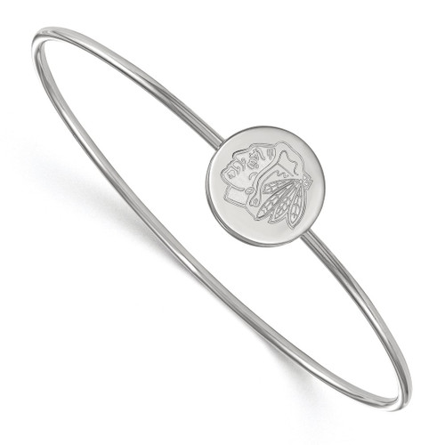 LogoArt Chicago Blackhawks Bracelet - Sterling Silver Rhodium-Plated Bangle Slip on