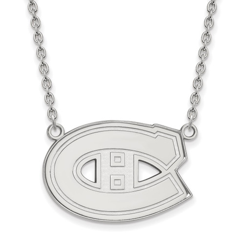 LogoArt Montreal Canadiens Necklace - Sterling Silver Rhodium-Plated Large Pendant 18 Inch
