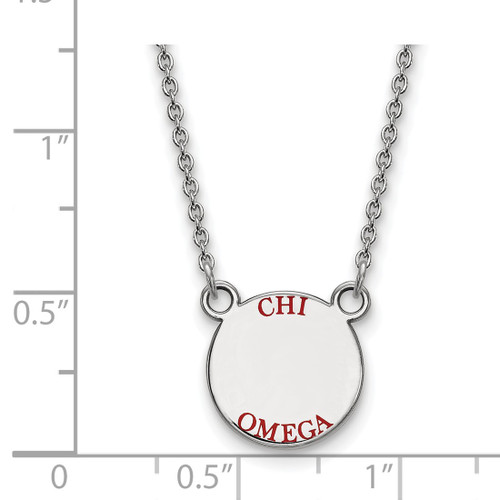 LogoArt Chi Omega Necklace - Sterling Silver Rhodium-Plated Sorority Text Small Color Enamel Pendant 18 Inch - View 2