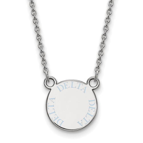 LogoArt Delta Delta Delta Necklace - Sterling Silver Rhodium-Plated Sorority Text Small Color Enamel Pendant 18 Inch - SS014DDD-18