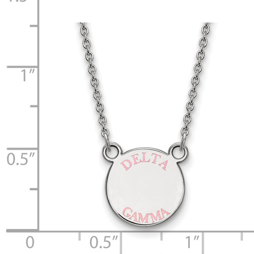LogoArt Delta Gamma Necklace - Sterling Silver Rhodium-Plated Sorority Text Small Color Enamel Pendant 18 Inch - SS014DG-18 - View 2