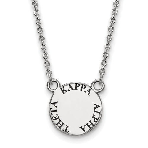 LogoArt Kappa Alpha Theta Necklace - Sterling Silver Rhodium-Plated Sorority Text Small Color Enamel Pendant 18 Inch - SS014KAT-18