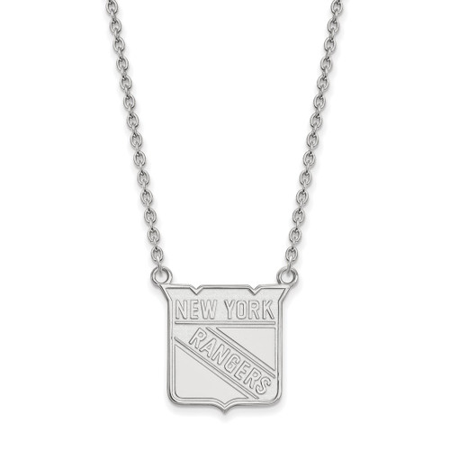 LogoArt New York Rangers Necklace - Sterling Silver Rhodium-Plated Large Pendant 18 Inch