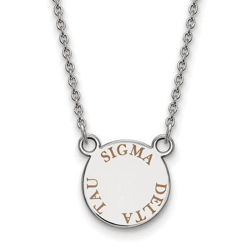 LogoArt Sigma Delta Tau Necklace - Sterling Silver Rhodium-Plated Sorority Text Small Color Enamel Pendant 18 Inch - SS014SDT-18