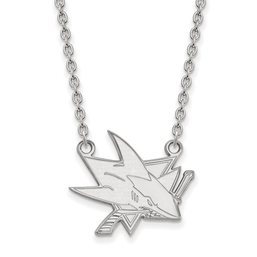 LogoArt San Jose Sharks Necklace - Sterling Silver Rhodium-Plated Large Pendant 18 Inch