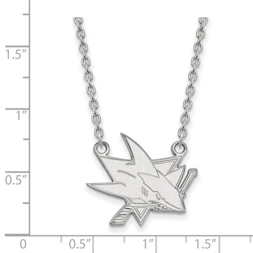 LogoArt San Jose Sharks Necklace - Sterling Silver Rhodium-Plated Large Pendant 18 Inch - View 2