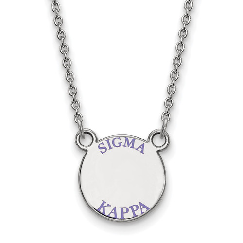 LogoArt Sigma Kappa Necklace - Sterling Silver Rhodium-Plated Sorority Text Small Color Enamel Pendant 18 Inch - SS014SKP-18