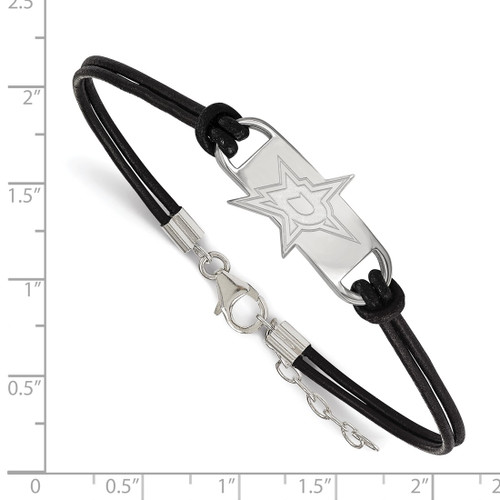 LogoArt Dallas Stars Bracelet - Sterling Silver Rhodium-Plated Small Center Black Leather 7 Inch with Extender - View 2