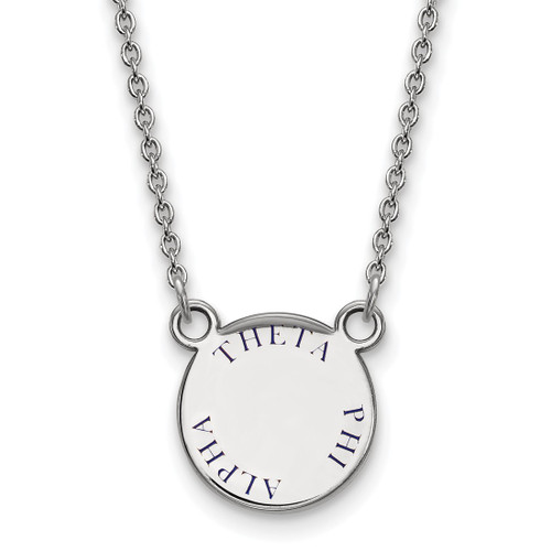 LogoArt Theta Phi Alpha Necklace - Sterling Silver Rhodium-Plated Sorority Text Small Color Enamel Pendant 18 Inch - SS014TPA-18