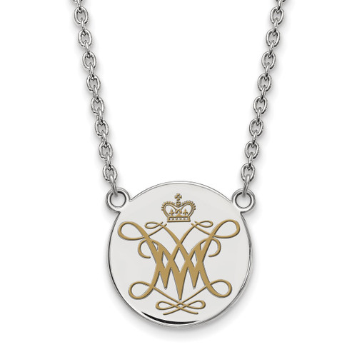 Sterling Silver Rhodium-Plated LogoArt College of William and Mary Large Enameled Disc Pendant 18 Inch Necklace