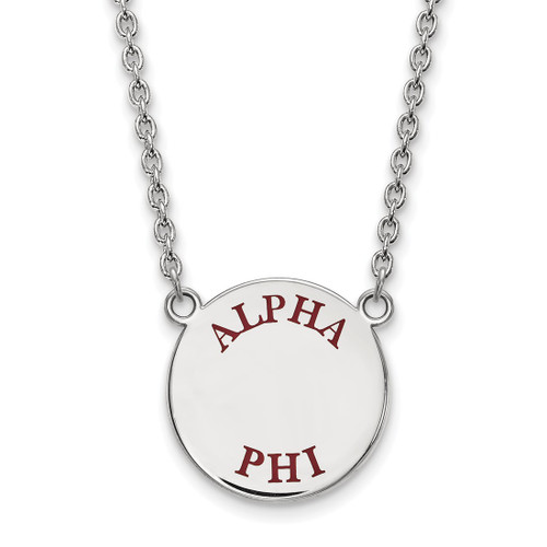 LogoArt Alpha Phi Necklace - Sterling Silver Rhodium-Plated Sorority Text Large Color Enamel Pendant 18 Inch - SS015APH-18