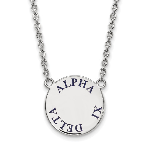 LogoArt Alpha Xi Delta Necklace - Sterling Silver Rhodium-Plated Sorority Text Large Color Enamel Pendant 18 Inch - SS015AXD-18