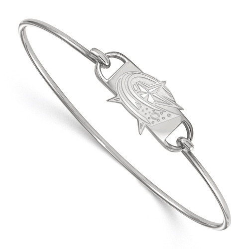 LogoArt Columbus Blue Jackets Bracelet - Sterling Silver Rhodium-Plated Small Center 7 Inch Wire Bangle