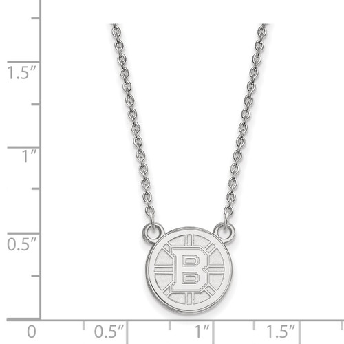 LogoArt Boston Bruins Necklace - Sterling Silver Rhodium-Plated Small Pendant 18 Inch, 12 mm Wide - View 2