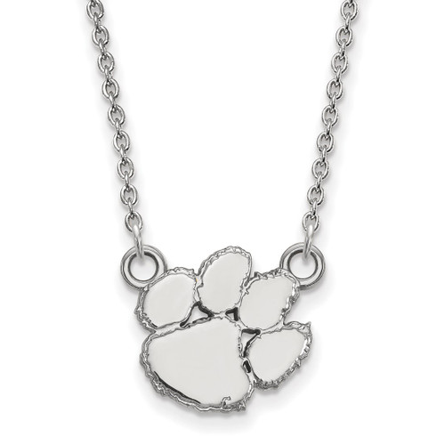 LogoArt Clemson University Necklace - Sterling Silver Rhodium-Plated Tiger Paw Small Pendant 18 Inch