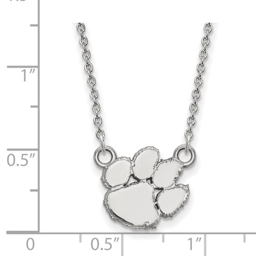 LogoArt Clemson University Necklace - Sterling Silver Rhodium-Plated Tiger Paw Small Pendant 18 Inch - View 2