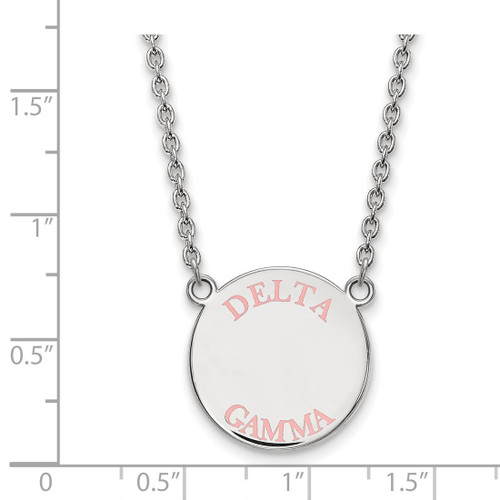 LogoArt Delta Gamma Necklace - Sterling Silver Rhodium-Plated Sorority Text Large Color Enamel Pendant 18 Inch - SS015DG-18 - View 2