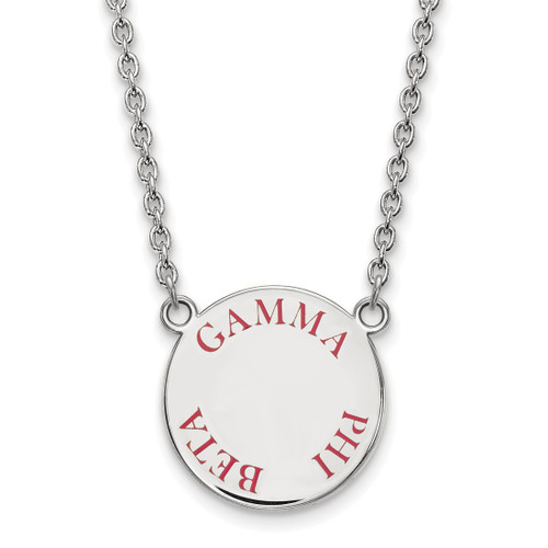 LogoArt Gamma Phi Beta Necklace - Sterling Silver Rhodium-Plated Sorority Text Large Color Enamel Pendant 18 Inch - SS015GPB-18