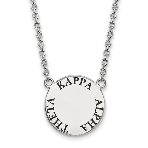 LogoArt Kappa Alpha Theta Necklace - Sterling Silver Rhodium-Plated Sorority Text Large Color Enamel Pendant 18 Inch - SS015KAT-18