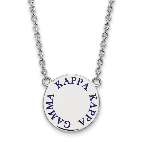 LogoArt Kappa Kappa Gamma Necklace - Sterling Silver Rhodium-Plated Sorority Text Large Color Enamel Pendant 18 Inch - SS015KKG-18