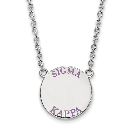 LogoArt Sigma Kappa Necklace - Sterling Silver Rhodium-Plated Sorority Text Large Color Enamel Pendant 18 Inch - SS015SKP-18