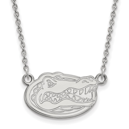 LogoArt University of Florida Necklace - Sterling Silver Rhodium-Plated Gator Small Pendant 18 Inch