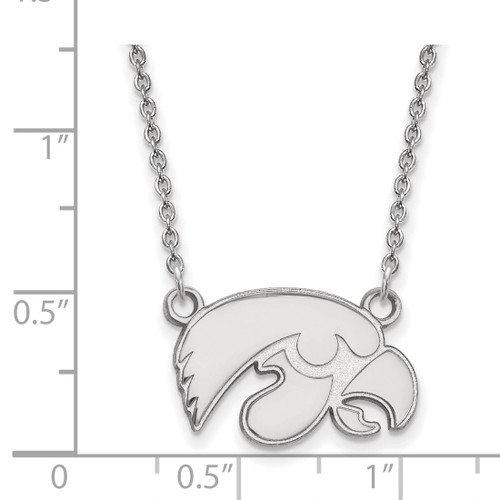 LogoArt University of Iowa Necklace - Sterling Silver Rhodium-Plated Hawk Small Pendant 18 Inch - View 2