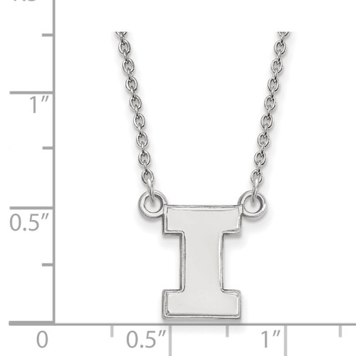 LogoArt University of Illinois Necklace - Sterling Silver Rhodium-Plated Letter I Small Pendant 18 Inch - View 2