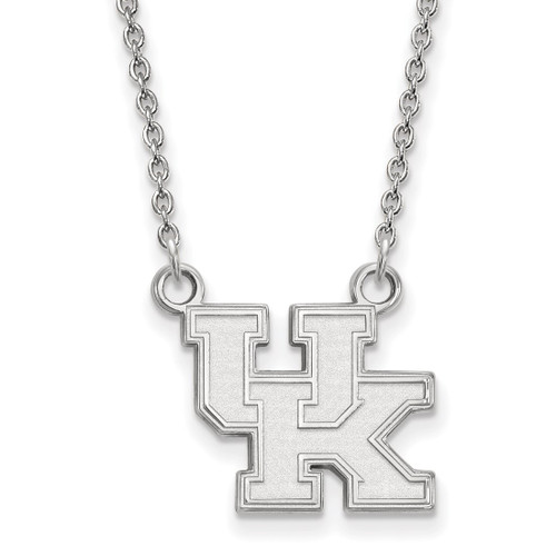 LogoArt University of Kentucky Necklace - Sterling Silver Rhodium-Plated U-K Small Pendant 18 Inch