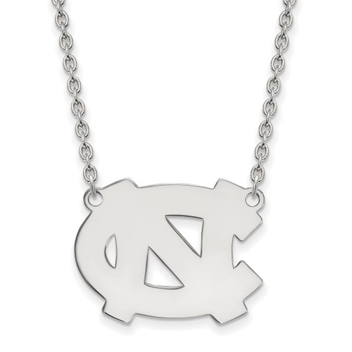 LogoArt University of North Carolina Necklace - Sterling Silver Rhodium-Plated N-C Large Pendant 18 Inch