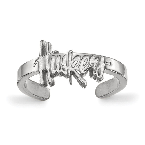 LogoArt University of Nebraska Toe Ring - Sterling Silver Rhodium-Plated Huskers, 2 mm