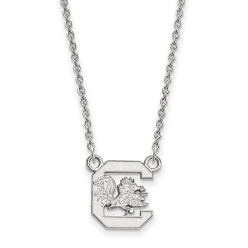 LogoArt University of South Carolina Necklace - Sterling Silver Rhodium-Plated Small Pendant 18 Inch