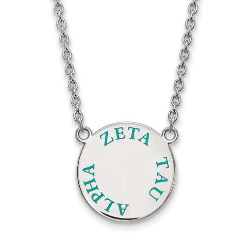 LogoArt Zeta Tau Alpha Necklace - Sterling Silver Rhodium-Plated Sorority Text Large Color Enamel Pendant 18 Inch - SS015ZTA-18