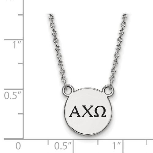 LogoArt Alpha Chi Omega Necklace - Sterling Silver Rhodium-Plated Sorority Greek Letters Small Black Enamel Pendant 18 Inch - View 2