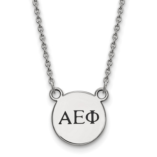 LogoArt Alpha Epsilon Phi Necklace - Sterling Silver Rhodium-Plated Sorority Greek Letters Extra Small Black Enamel Pendant 18 Inch