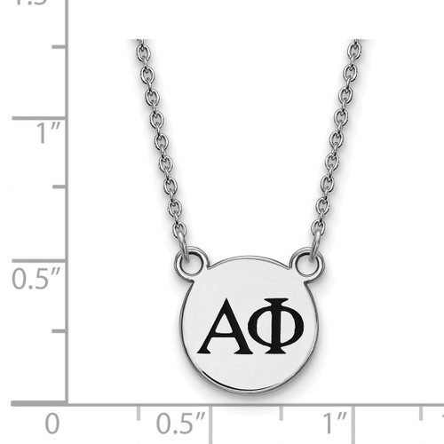 LogoArt Alpha Phi Necklace - Sterling Silver Rhodium-Plated Sorority Greek Letters Small Black Enamel Pendant 18 Inch - View 2