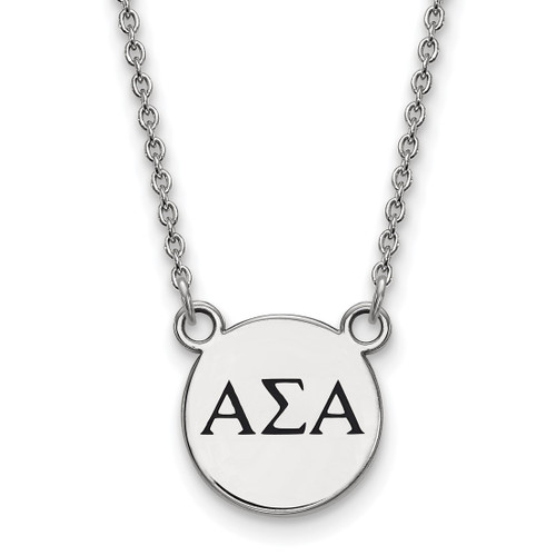 LogoArt Alpha Sigma Alpha Necklace - Sterling Silver Rhodium-Plated Sorority Greek Letters Small Black Enamel Pendant 18 Inch